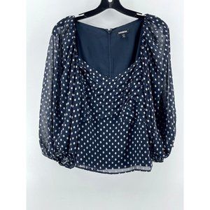 Express Women's Long Sleeve Black White Polka Dot Top Blouse Shirt Size Medium